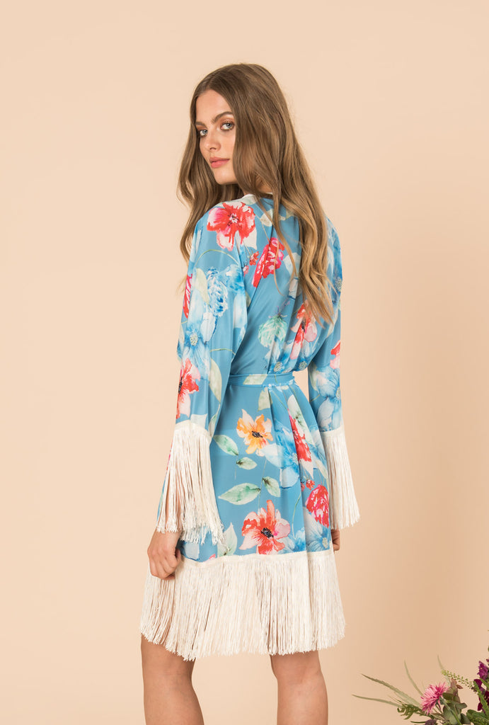 In Bloom Short Kimono With Fringes