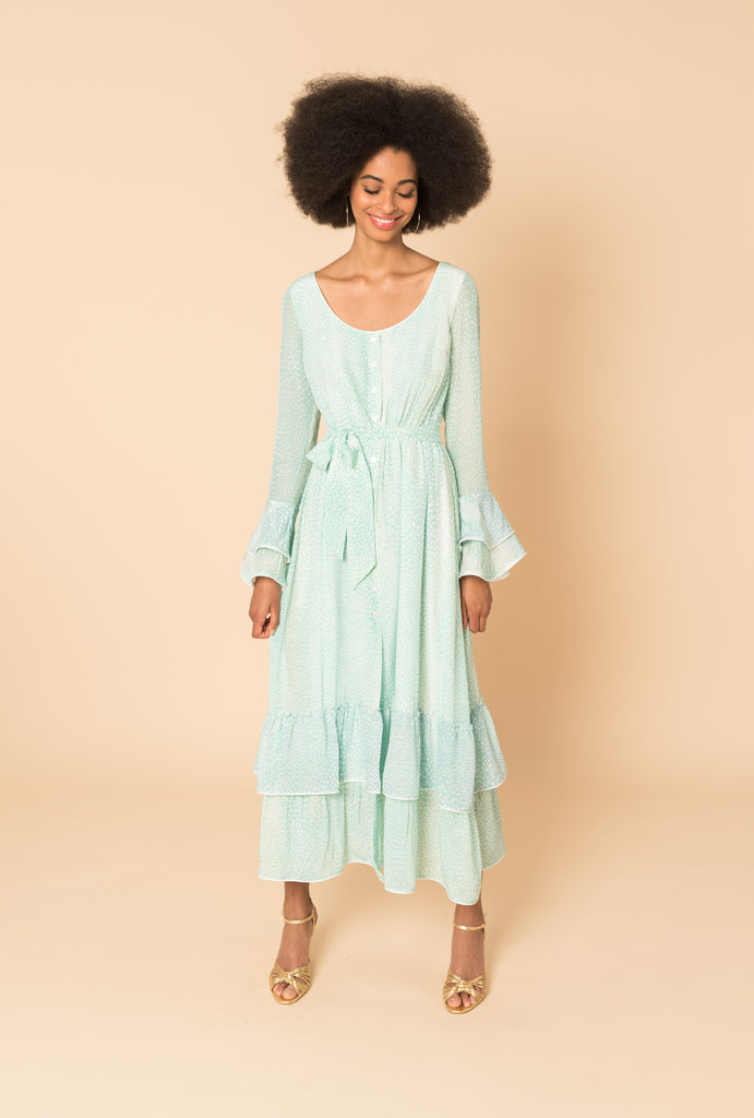 Azure Frilly Button Dress