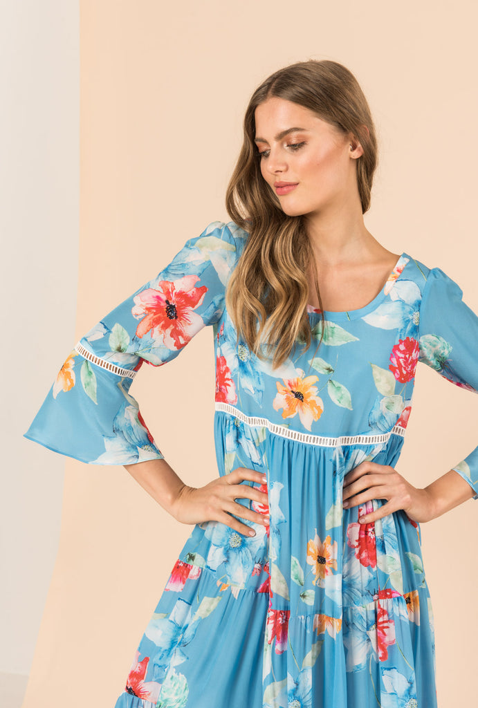 In Bloom Frill Dress With Bell Sleeves