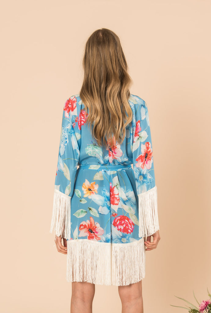 In Bloom Short Kimono With Fringes