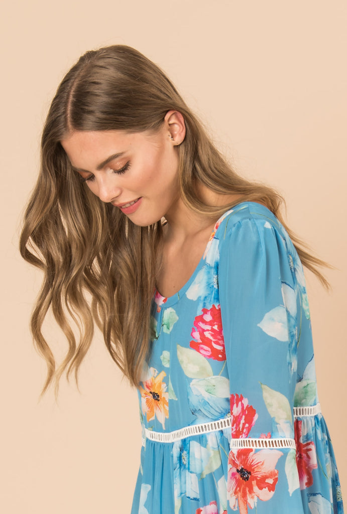 In Bloom Frill Dress With Bell Sleeves